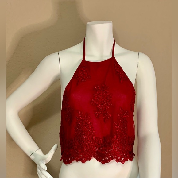 A’Gaci sheer red halter top. Excellent used vintage condition - Picture 1 of 7